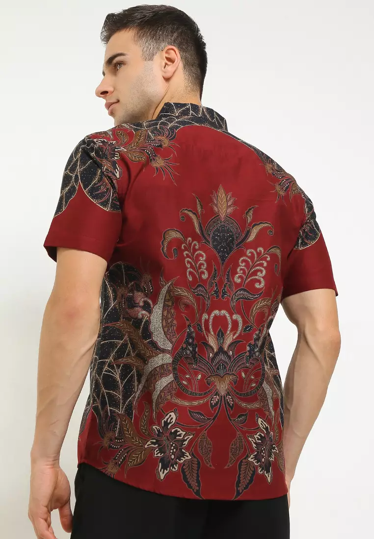 BATIK TALENTA EXCLUSIVE Lengan pendek  SLIMFIT RED MAWAR 01