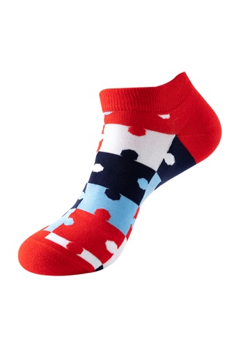 Kings Collection red Square Pattern Low Cut Socks (One Size) HS202287f F8193AADEC57D3GS_1
