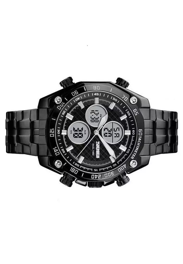 Jam Tangan Kasual Digital Analog Pria LED Waterproof Strap Tali Material Stainless Steel NL99 ORIGINAL