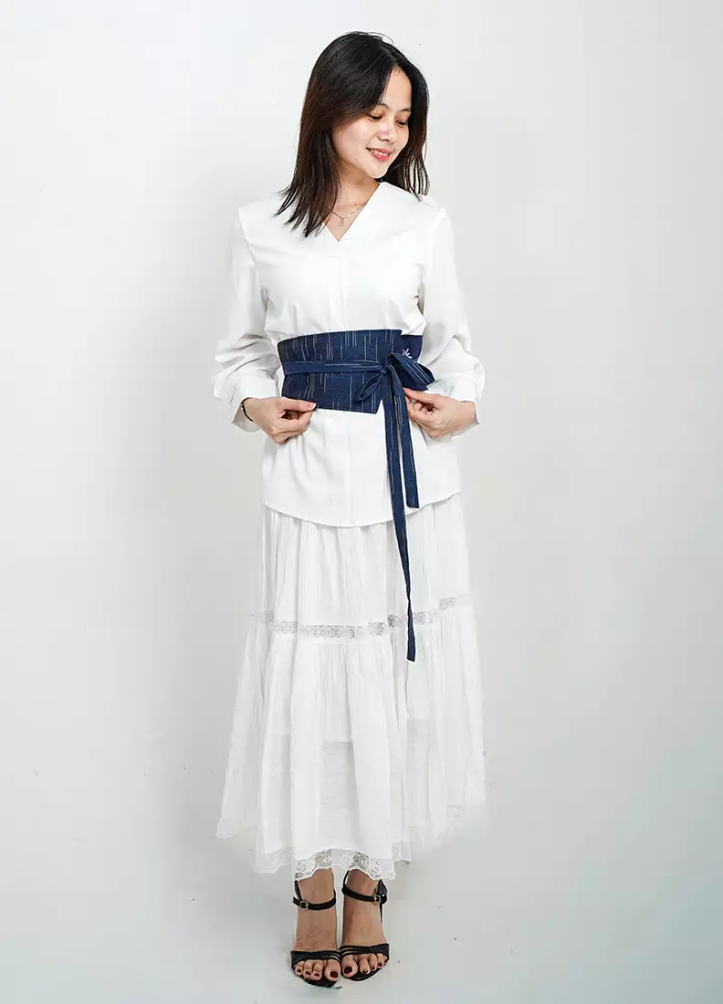 Obi Belt Corset Batik Wanita Spesial JFW Collection Binar ELEA Katun Lurik Navy