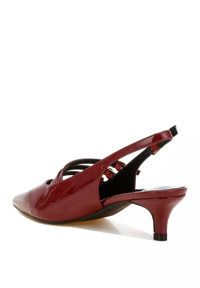 Sandal Slingback Tali Tiga Warna Burgundy