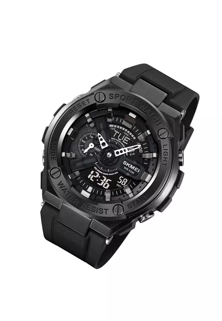 Jam Tangan Digital Analog Pria Sporty World Time Material TPU Waterproof ORIGINAL