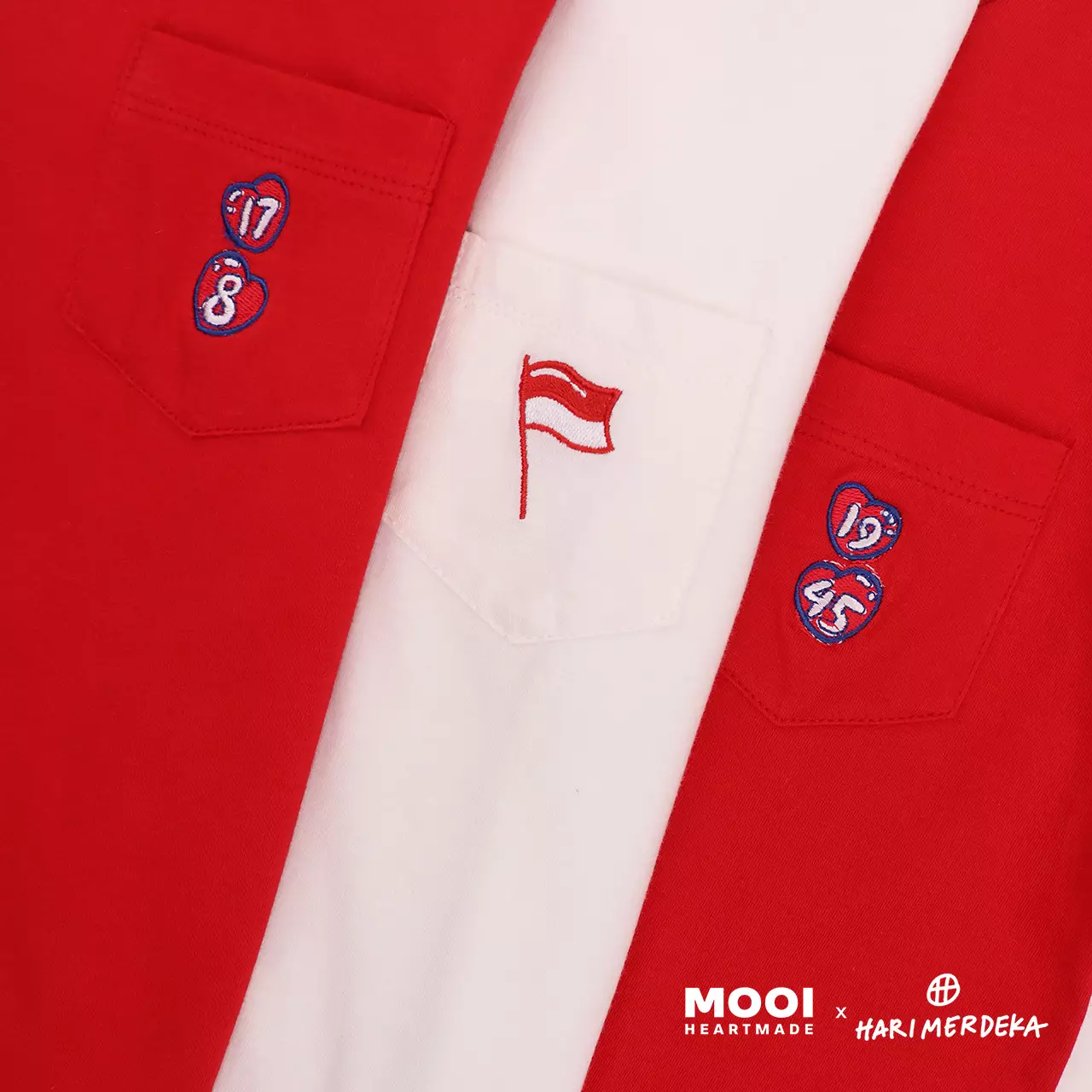 Mooi x Hari Merdeka 17 Agustus Kaos Kemerdekaan Setelan Anak Pocket Tee Set Kemerdekaan - Red-Cream