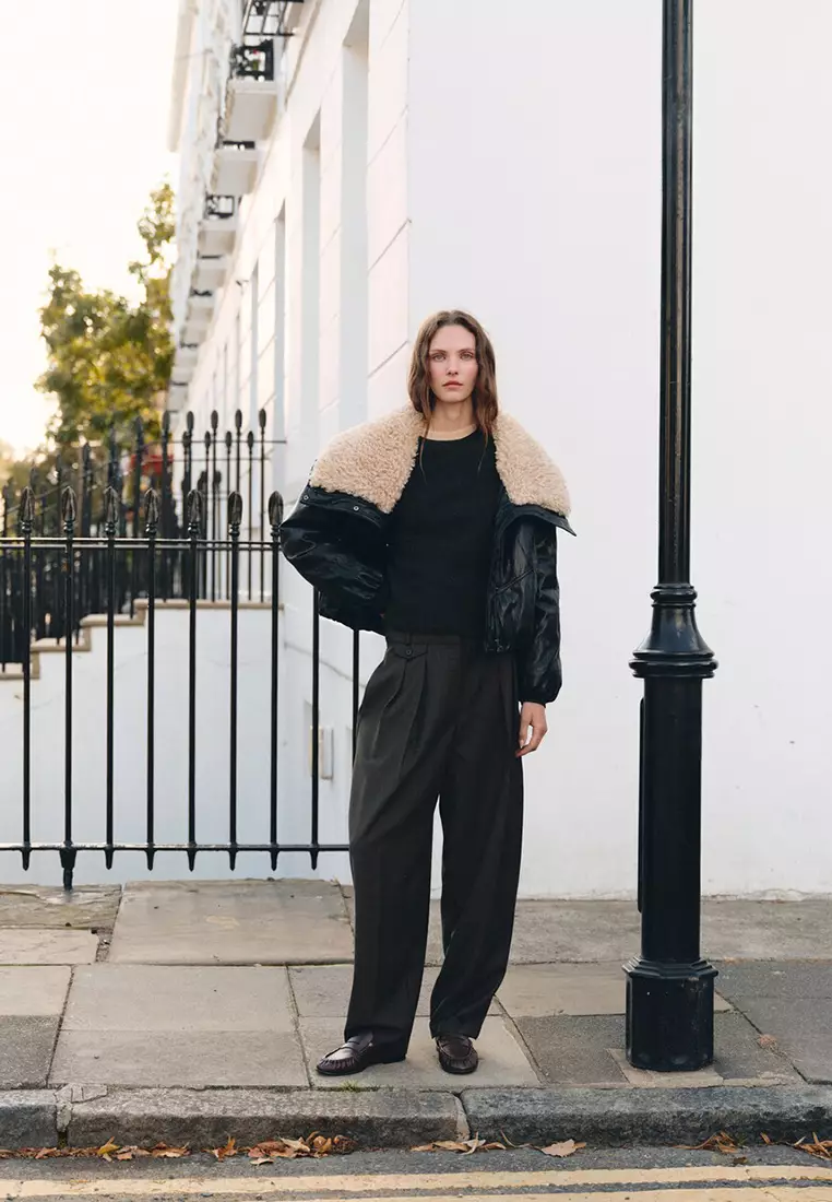 Jual Mango Faux Leather Jacket With Shearling Collar Original 2025