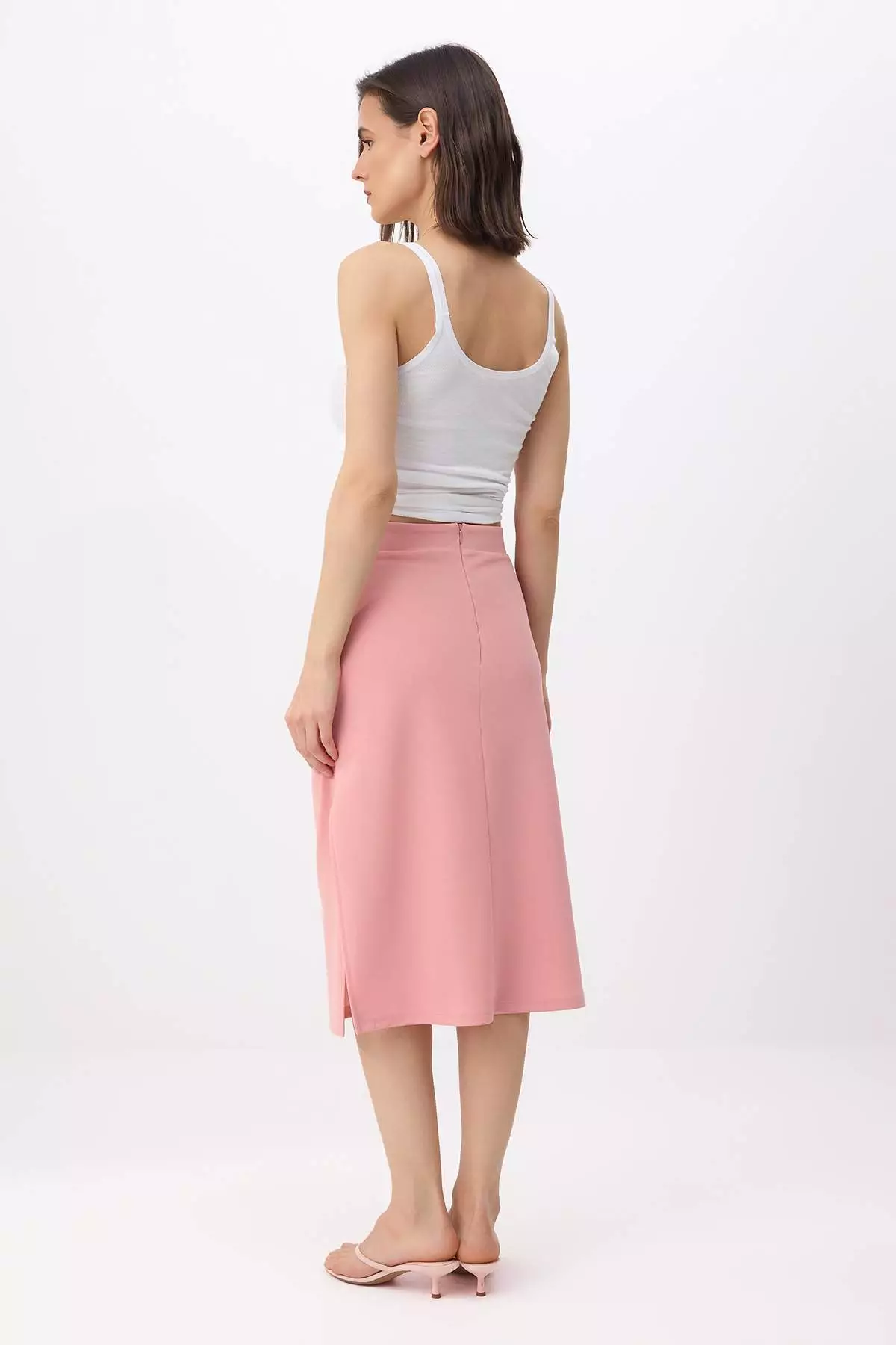 Pink Straight Pencil Slit Normal Waist Midi Scuba Crepe Knitted Skirt Twoss26Et15