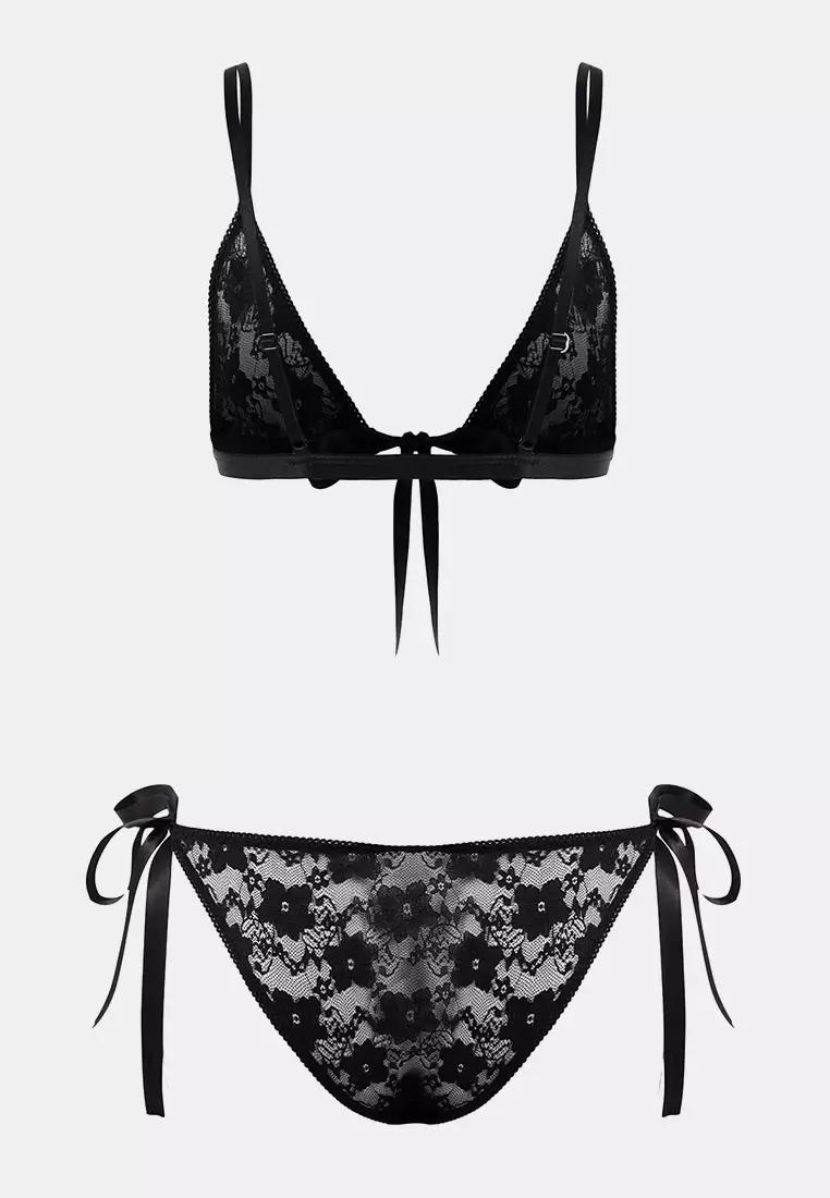 Black Lace Cupless Lingerie Set Thmss26Cc32
