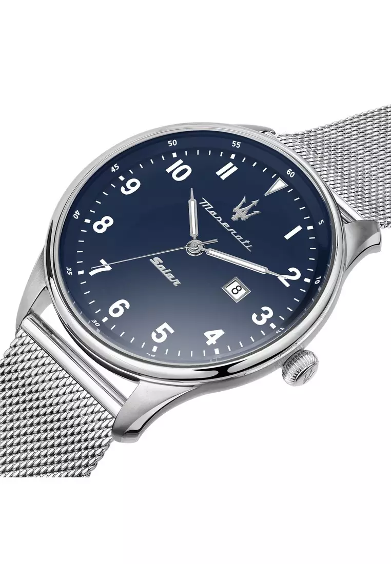 【2 Years Warranty】Maserati Tradizione Solar 45mm Blue Matt Dial Men's Solar Watch R8851146002