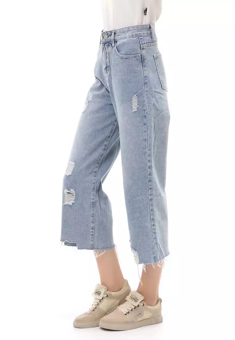 Jourel Long Pants Celana Panjang Kulot Jeans Wanita Material Denim ORIGINAL - Light Blue