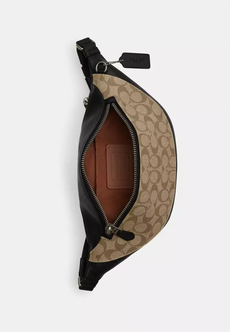 Coach Warren Belt Bag In Signature Canvas Khaki Black