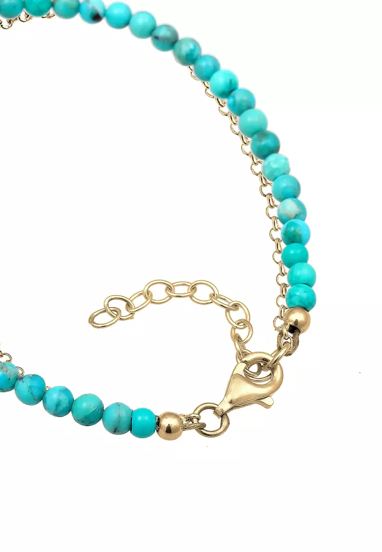 Gelang Perhiasan Perak 925 Wanita Layer Howlite Gemstone Beads Boho Gold Plated