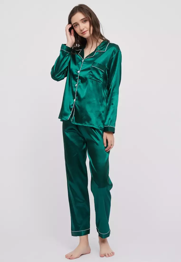 Silk Solid Pajama Sets for Women for sale