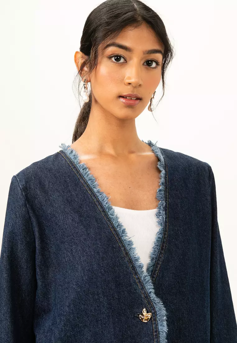 Nayla Collarless Denim Blazer