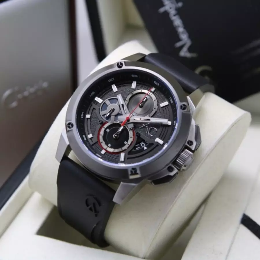 Alexandre Christie 9602 Karet Black Silver Cowok