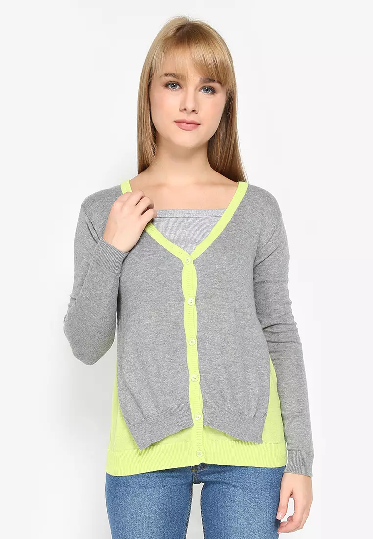 Jual Mobile Power Layer Color Combination Knitting Cardigan Original ...