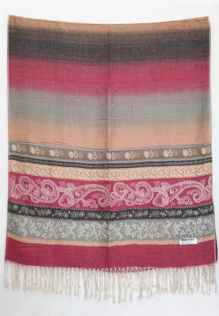 Aksesoris Wanita Reversible Viscose Multicolour Vintage Pattern Pashmina Shawl Autumn Glow