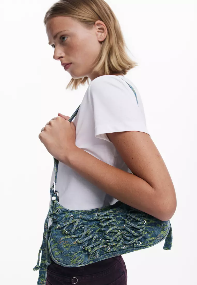 Medium denim corset bag