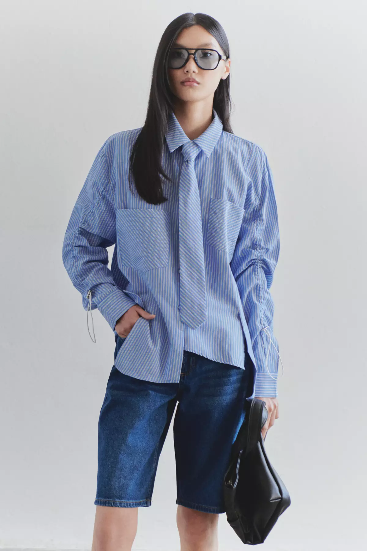 Limited Edition Blue Tie Detail Striped Woven Shirt Twoss25Go00118