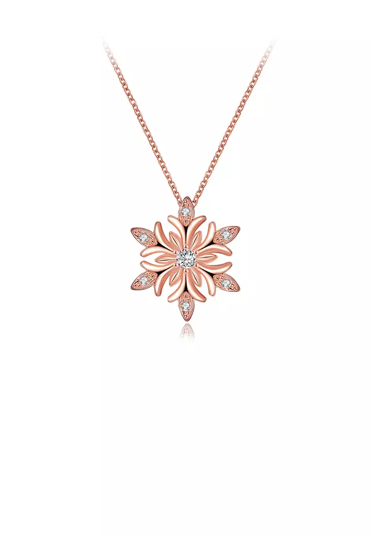 Elegant and Fashion Plated Rose Gold Snowflake Pendant with Cubic Zircon and Necklace