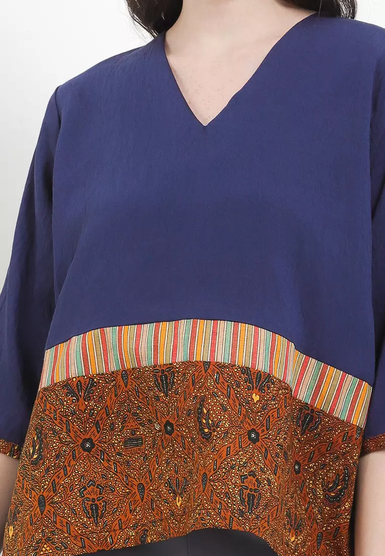 Vesper Blouse Lurik Top Lengan Pendek