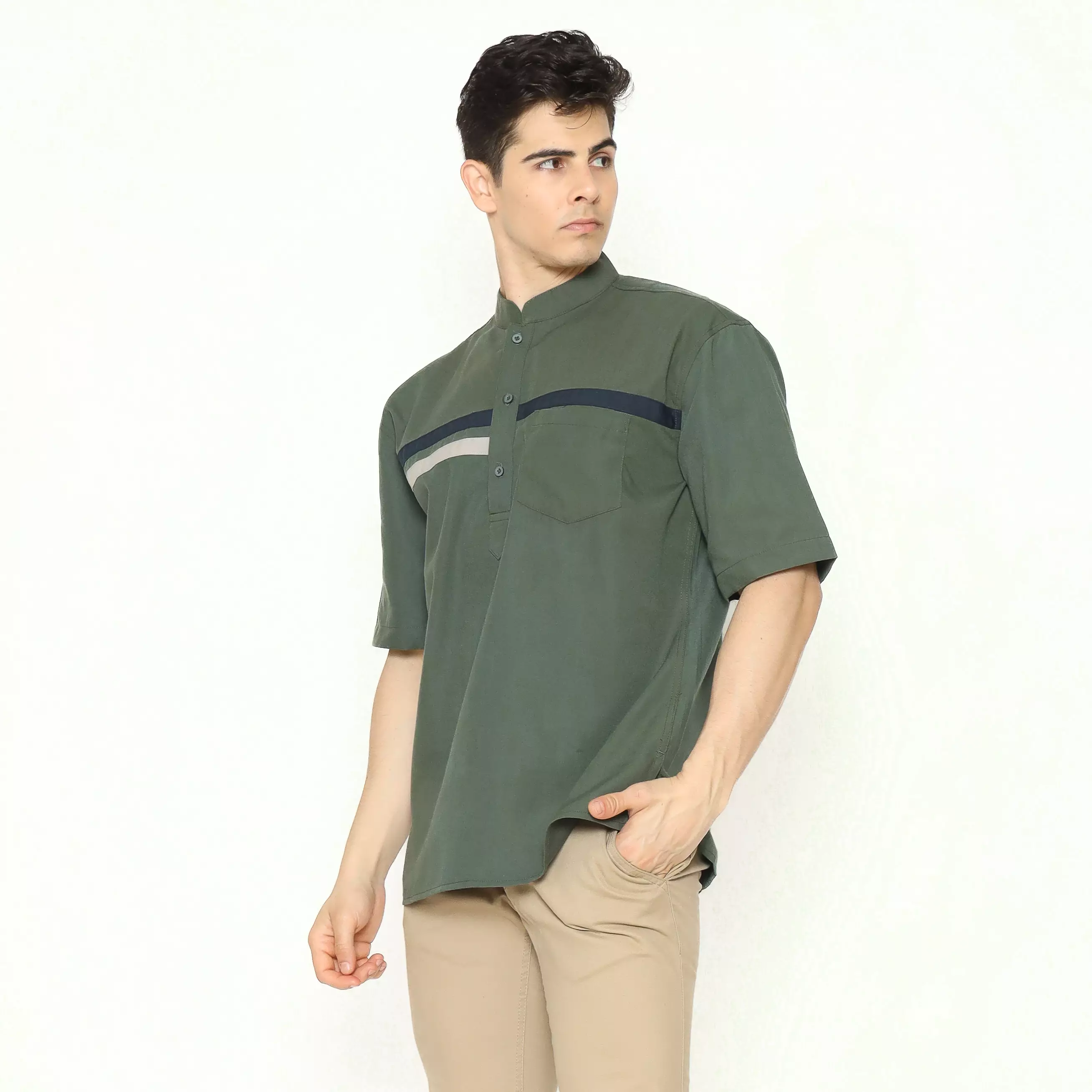 AMK Kemeja Koko Pria Lengan Pendek KK BB 007 S/s Cap 6 Green