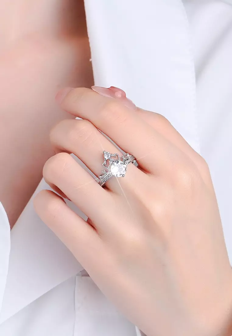 Cincin Wanita R033 Original Crown Design Perhiasan Cewek Dilapisi Platinum Anti Luntur Rings