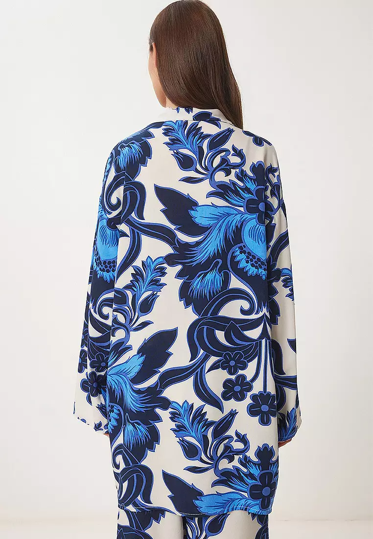 Patterned Viscose Kimono Pants Set