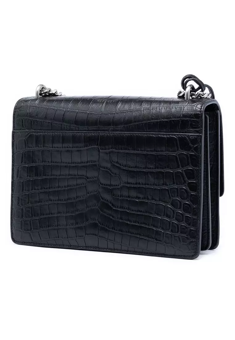 Pre-Loved Saint Laurent Medium Croc Embossed Leather Monogram Sunset Crossbody