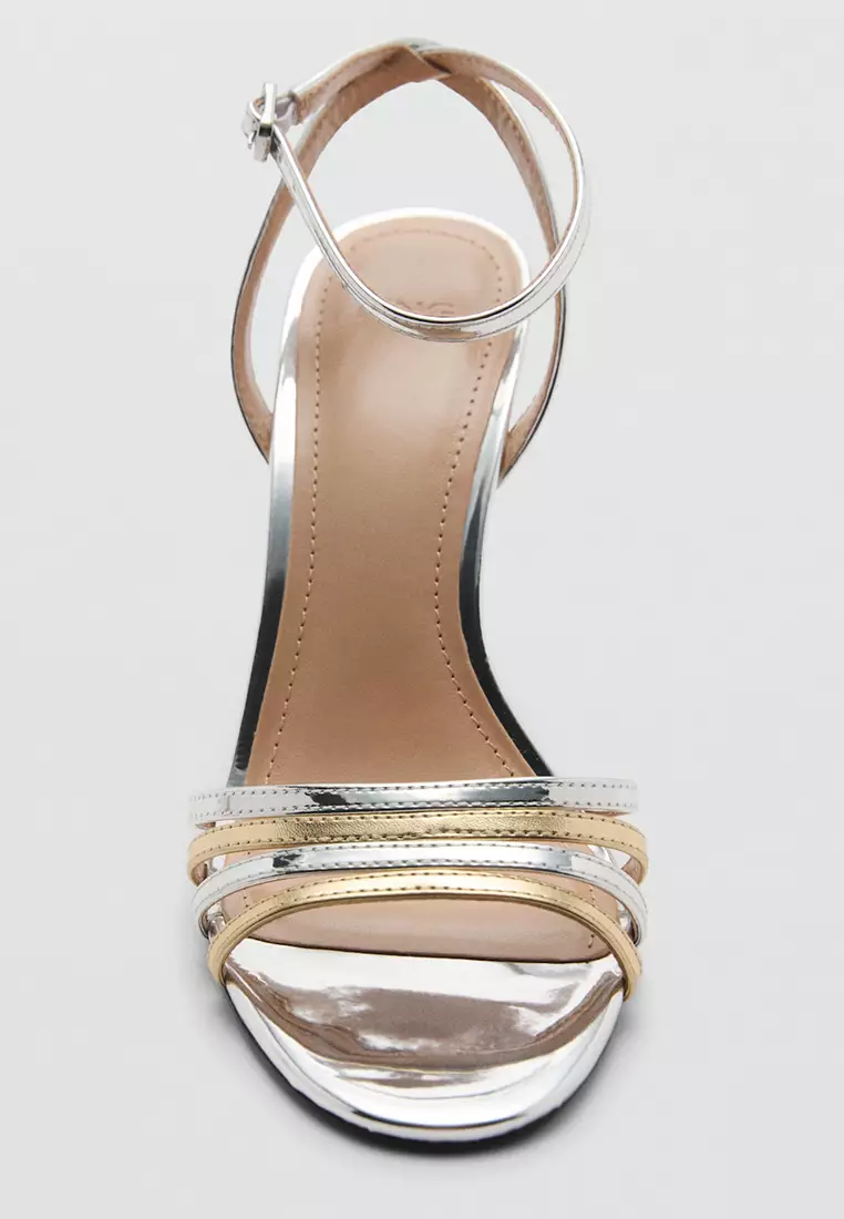 Combined-Strap Heeled Sandals