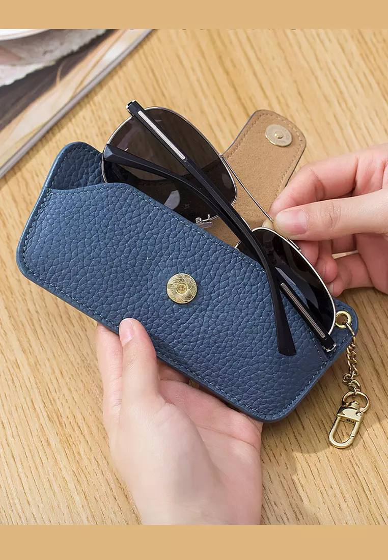 Full Grain Leather Minimalist Snap Button Glasses Case JW AN-9990