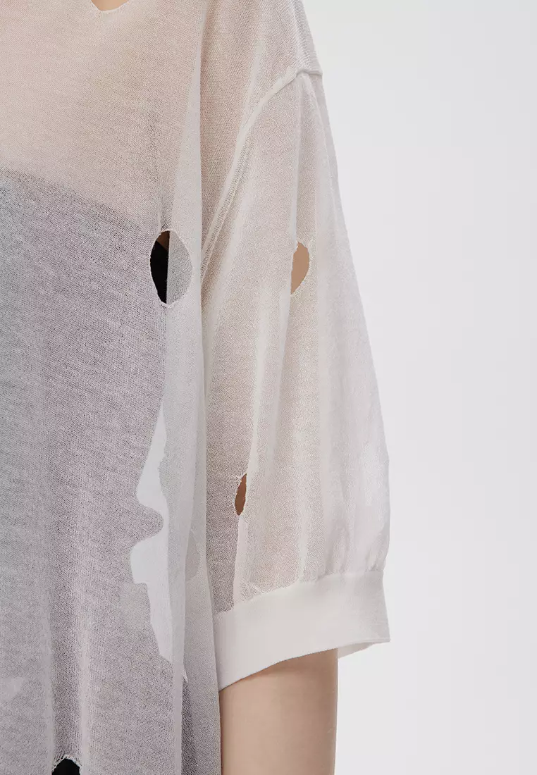 JNBY Women's Lace-Trimmed Short-Sleeved Knit Top