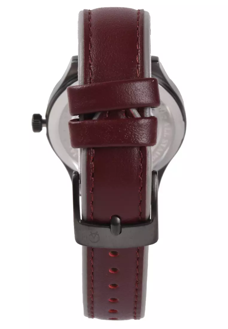 Alexandre Christie - Jam Tangan Wanita - Black - Red Leather Strap - 2973 BDLIPRE