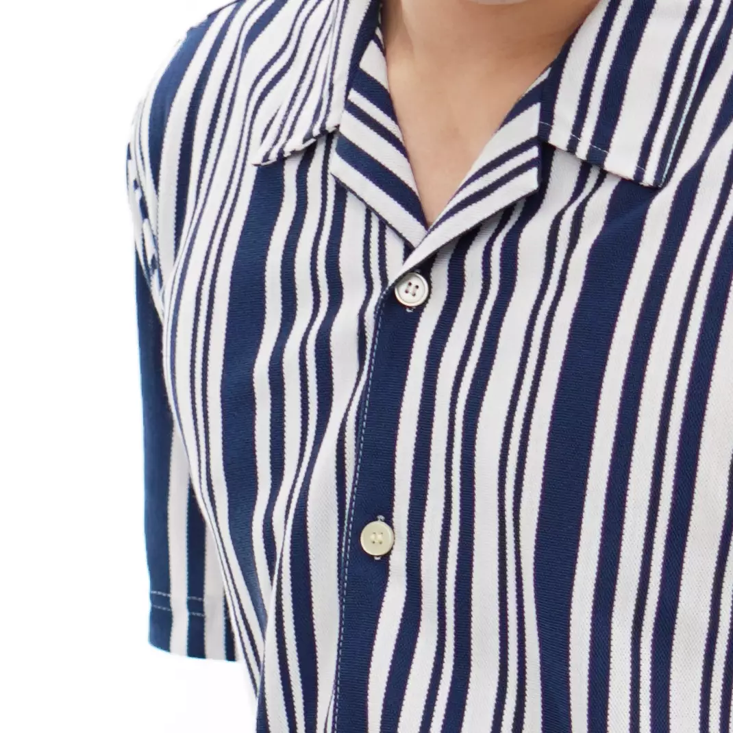 Matsuda Kemeja Pria Stripe Lengan pendek Tahara Blue Teal - White