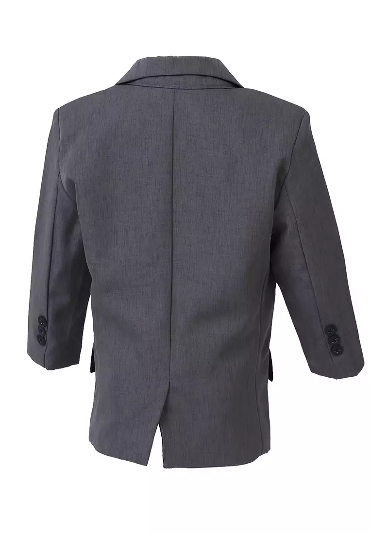 Wesley Jas Formal Anak Pria Plain Motive Full Furing Kids Blazer Material Cotton ORIGINAL - Gray