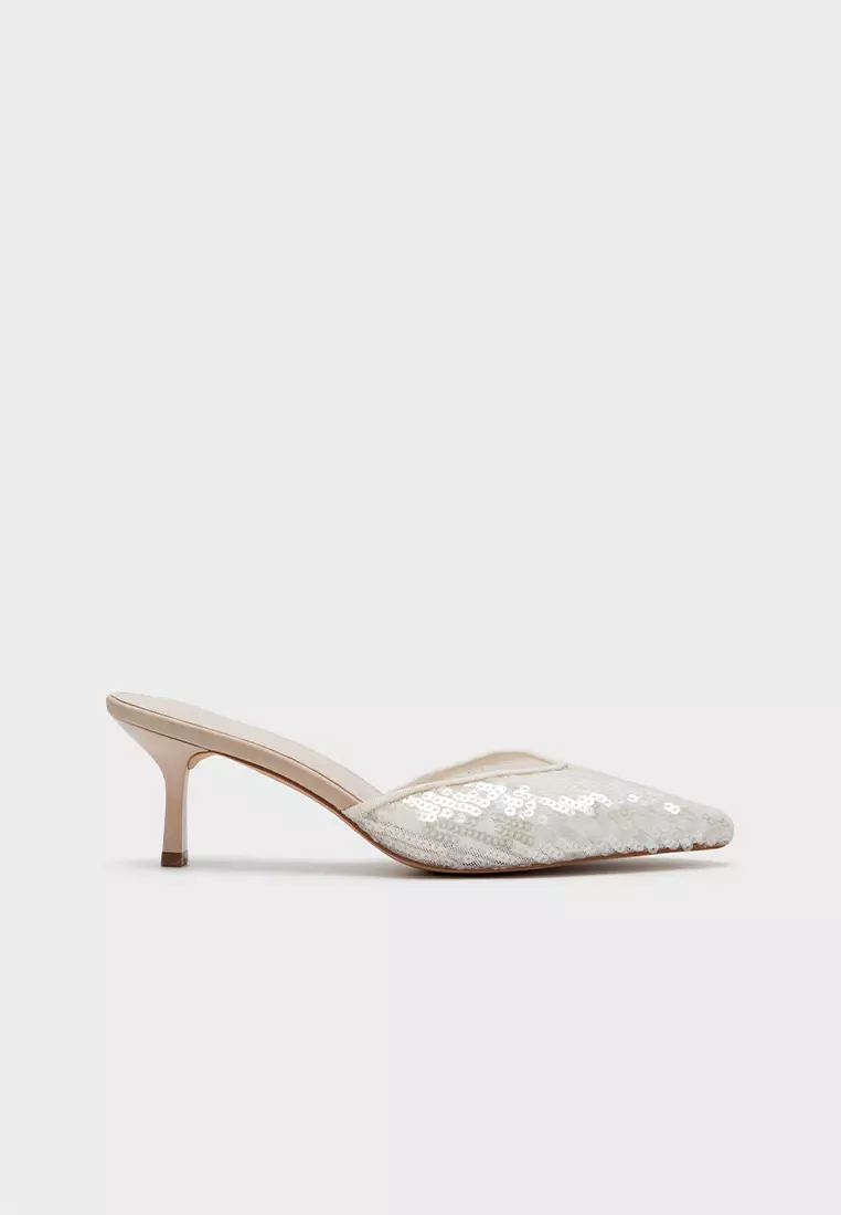 闪耀亮片喷漆跟包头穆勒鞋