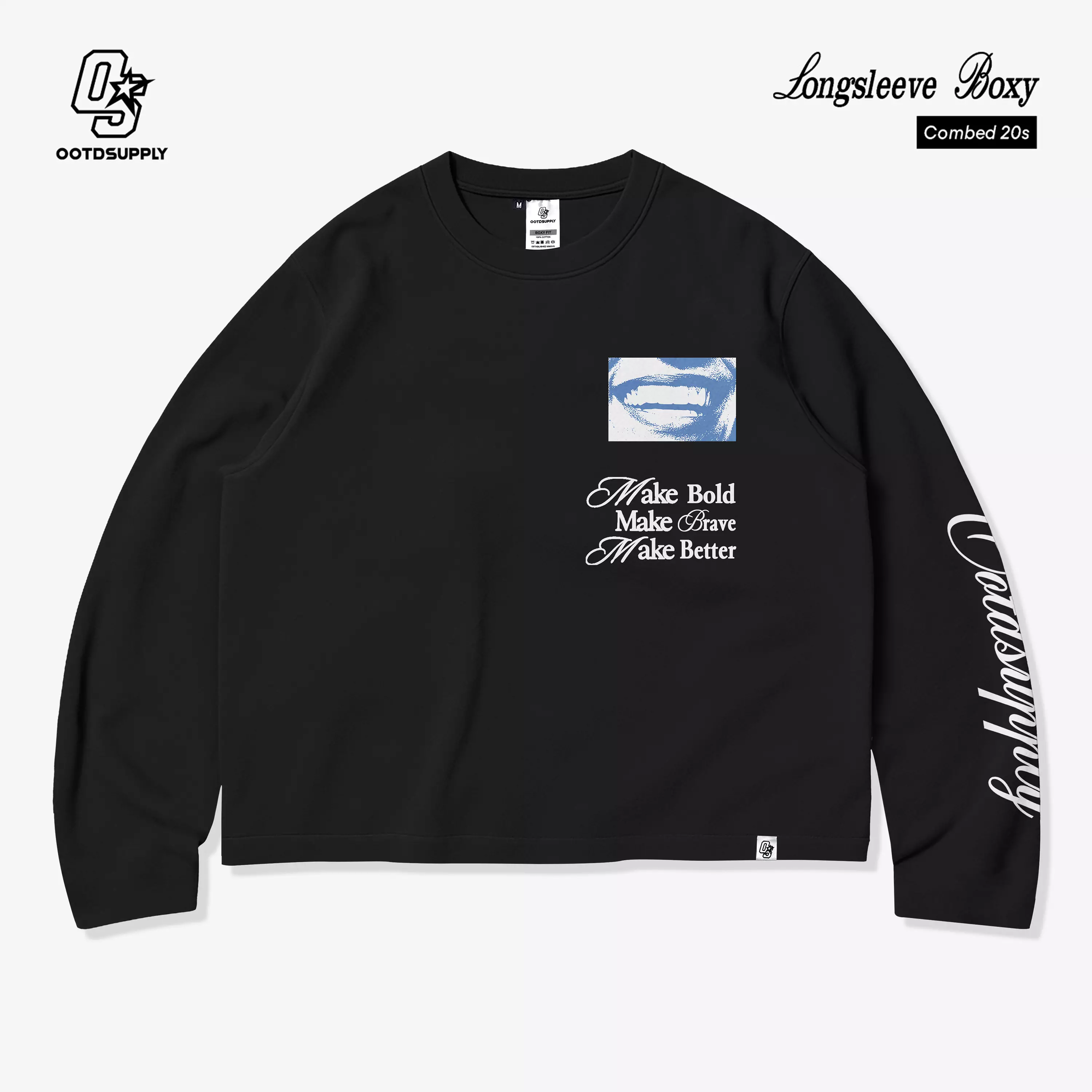 OOTDSUPPLY Longsleeve Boxy 20s Make Better Black l Oversize T-Shirt Lengan Panjang l Kaos Panjang I Atasan Unisex | LS-BX-002