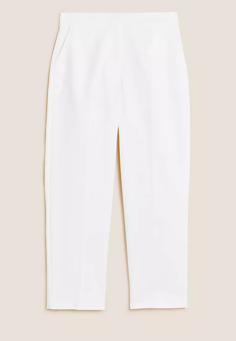 Cotton Blend Slim Fit Cropped Trousers