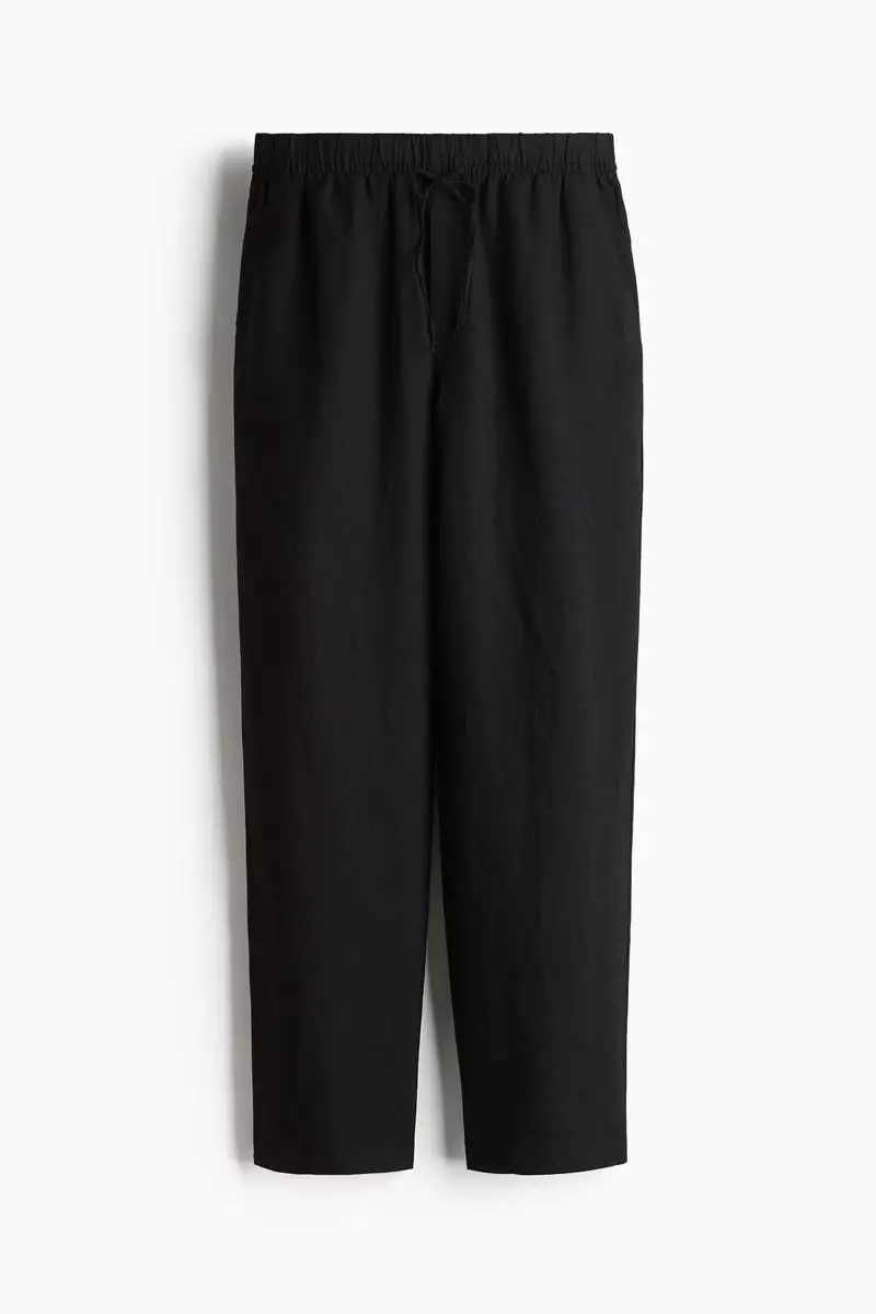 Linen-blend drawstring trousers