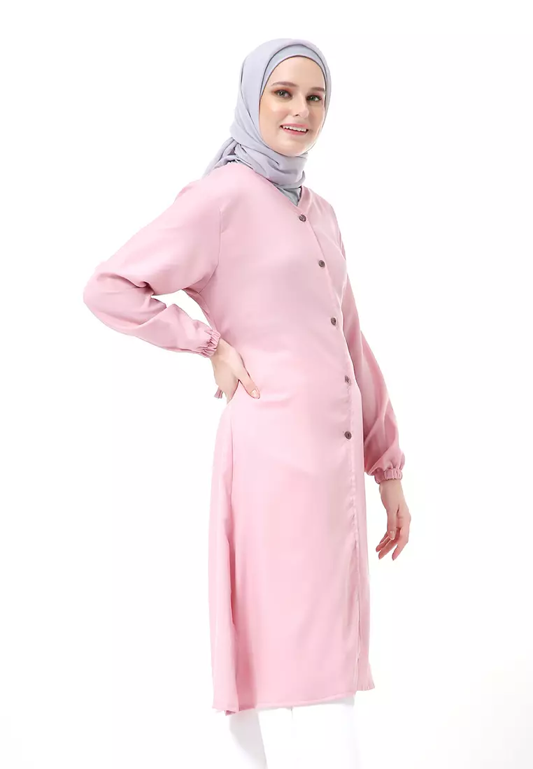 Indira Long Tunik Muslimah Atasan Wanita Long Sleeve Casual Premium Quality - Dusty
