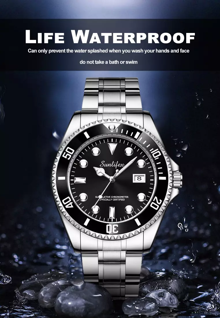 Jam Tangan Pria 9001-A Anti Air Original Kalender Kuarsa Tali Stainless Steel Bercahaya Jam Tangan Cowok silver black