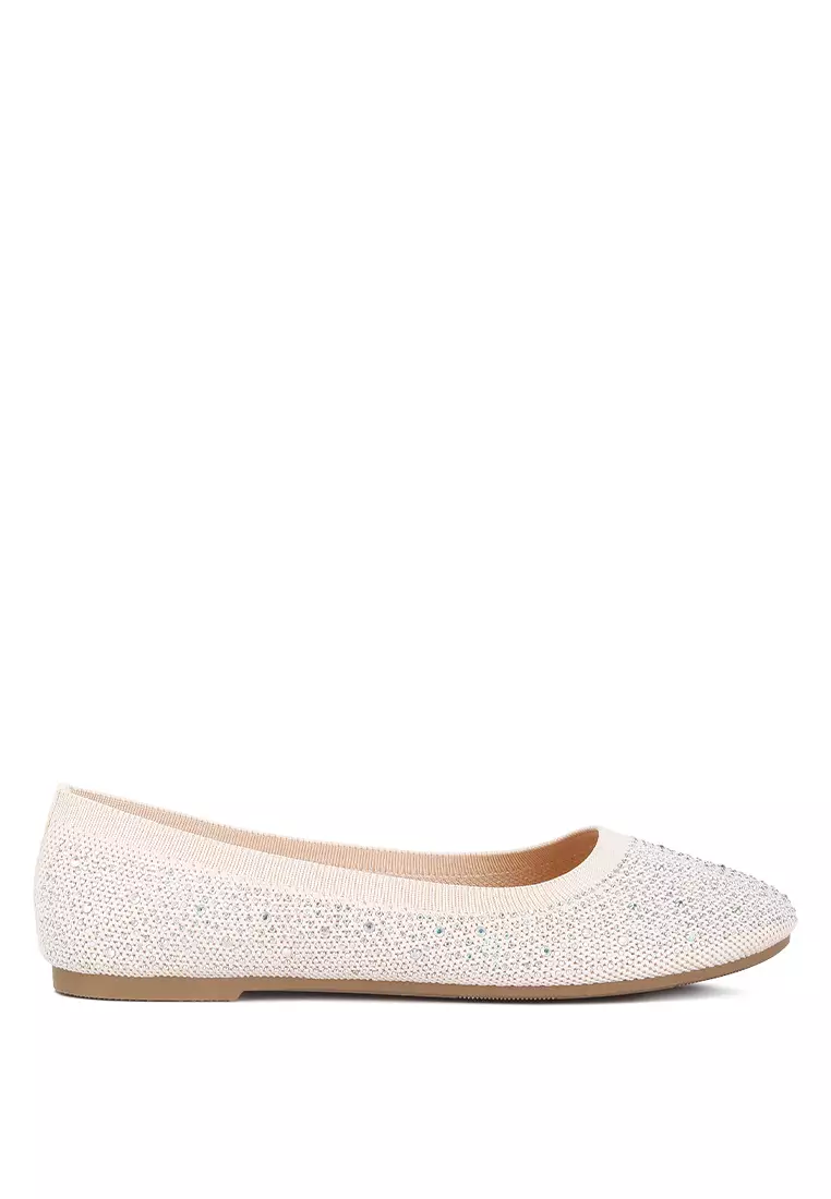 Discount on London Rag  shoes - SKU: Beige Rhinestones Embellished Ballet Flats