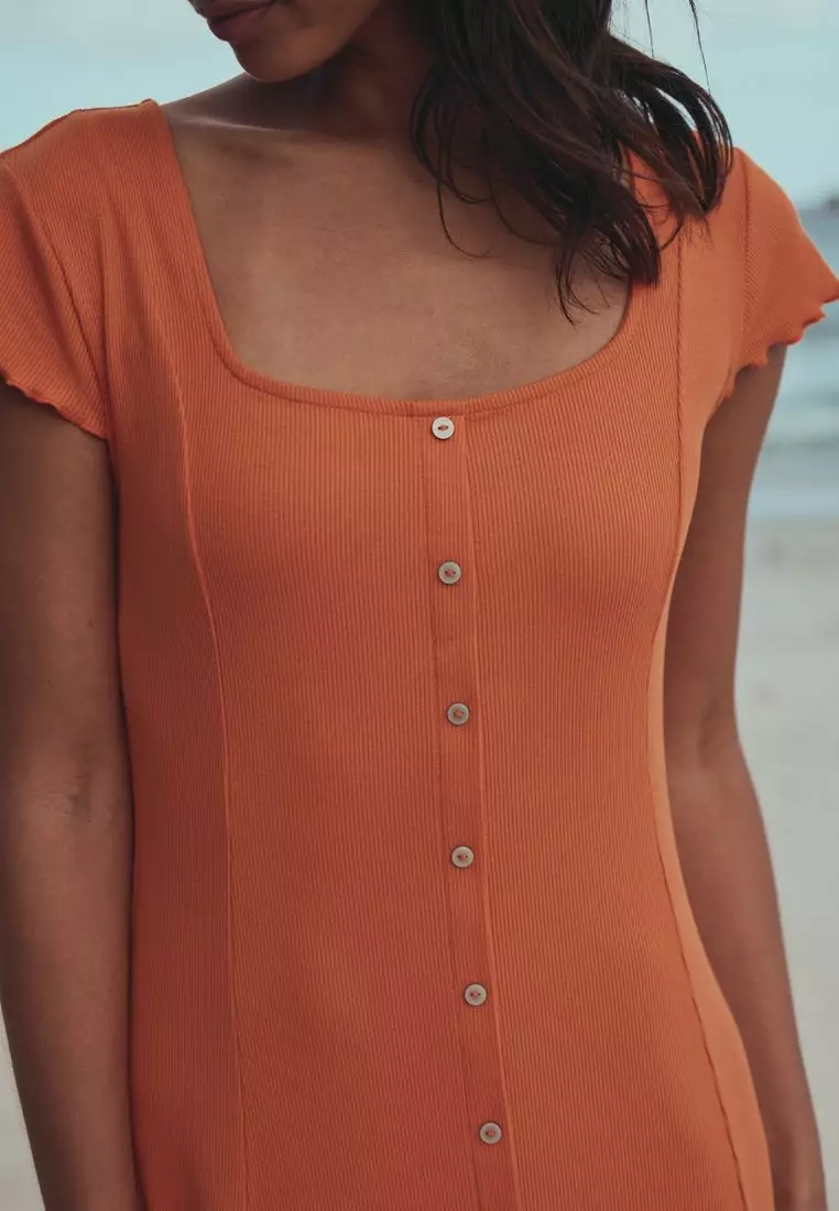 Short Sleeve Jersey Button Through Maxi Dress