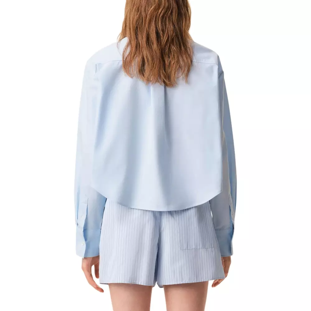 Ami De Coeur Embossed Cotton Cropped Oversized Shirt Sky Blue