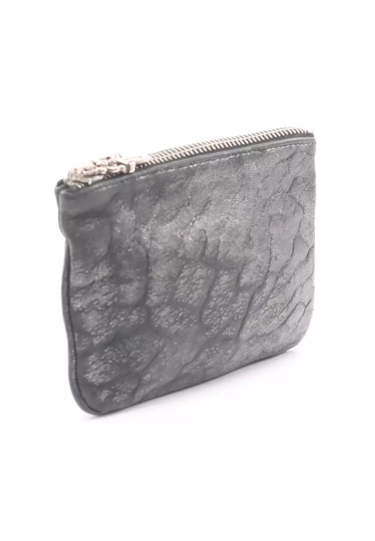 Pre-Loved Chrome Hearts cross patch Zipper change purse coin purse leather black