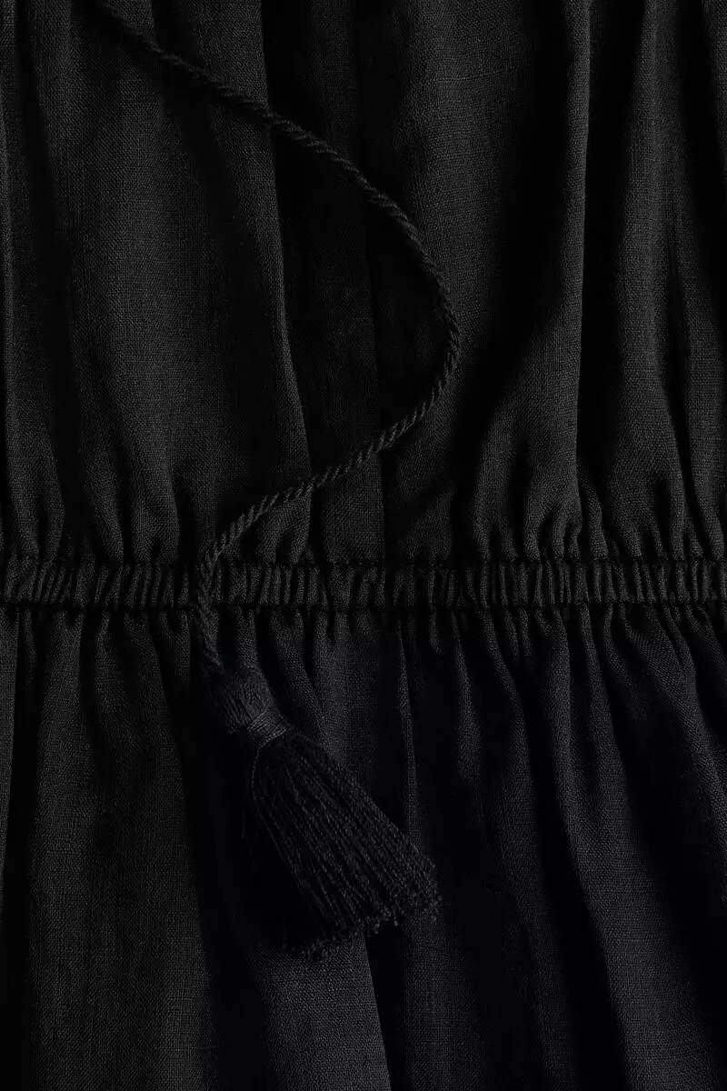 Drawstring-detail ramie dress