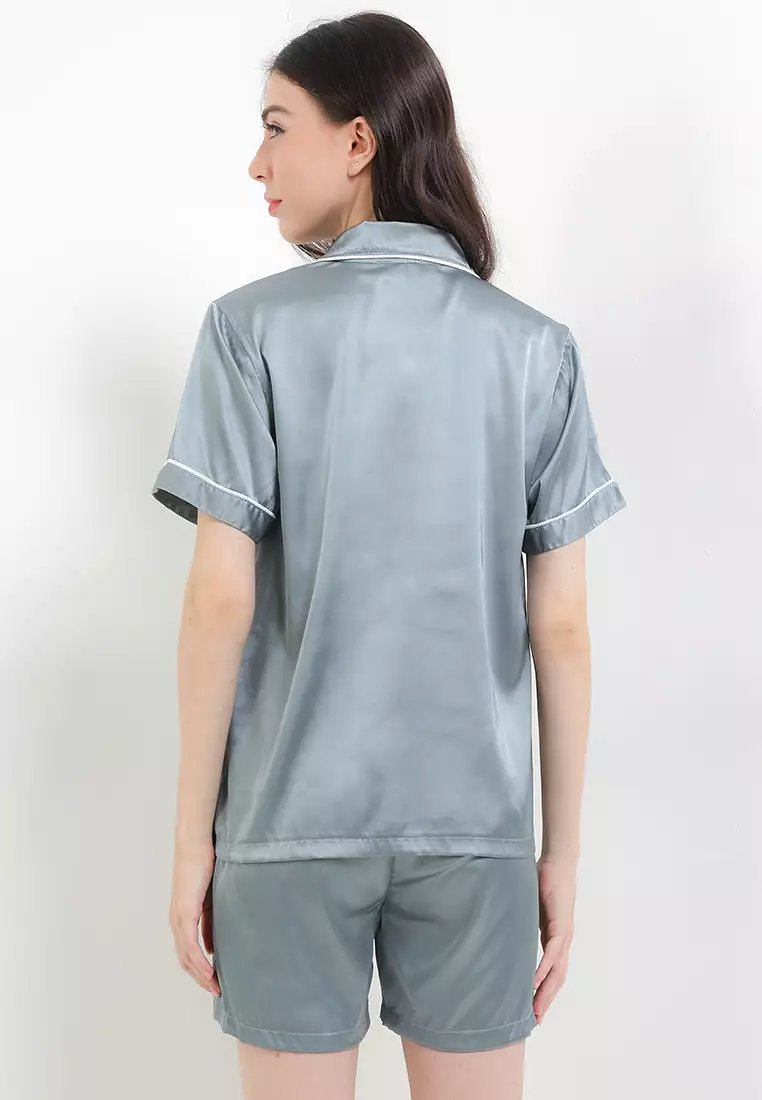 Piyama Pyjama Baju Tidur Satin Silk Short Sleeve Short Pants Sleepwear
