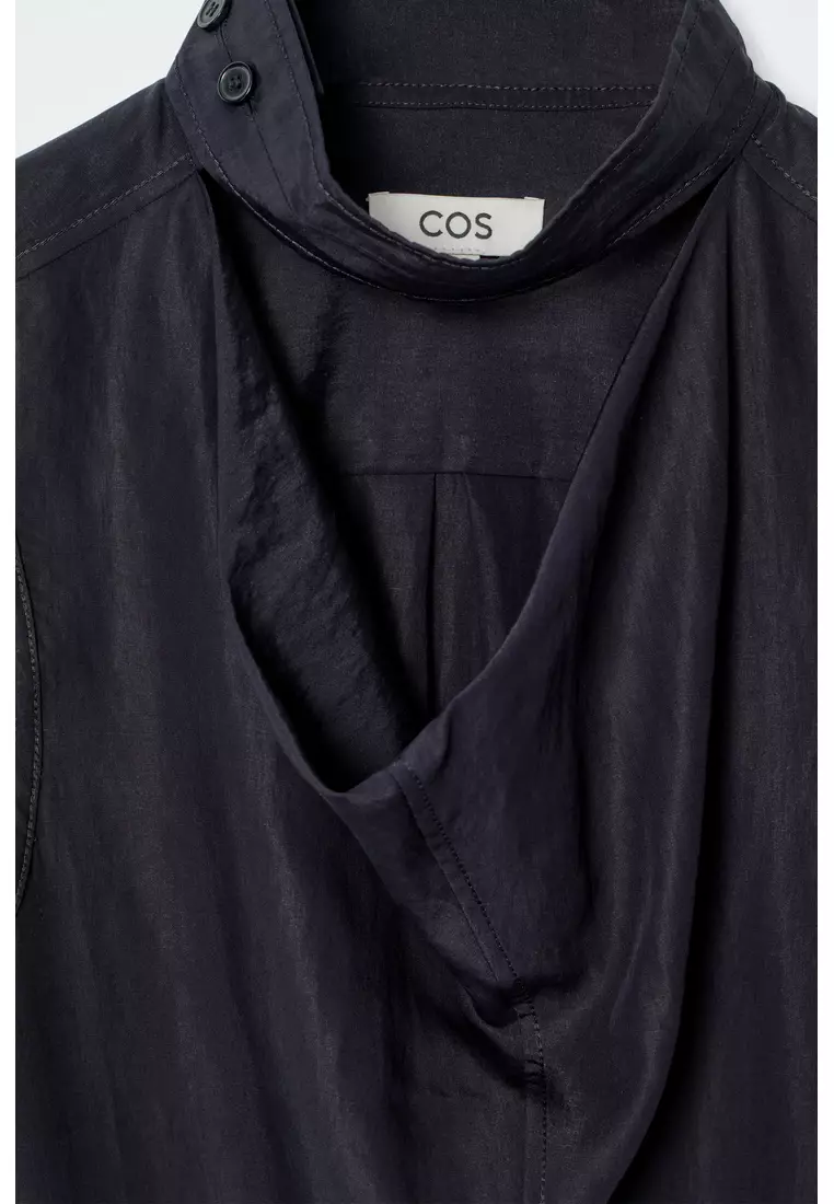 CUTOUT COWL-NECK MIDI DRESS
