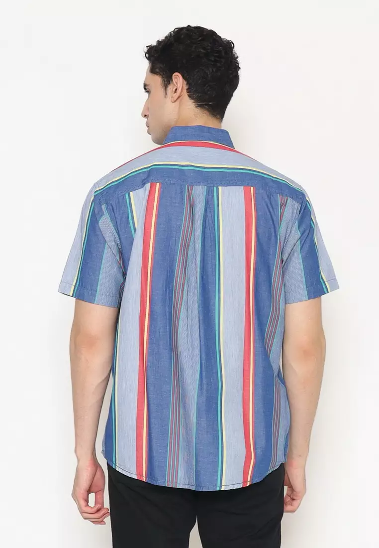 POLICE Kemeja Salur Printing Biru Regular Fit Pria