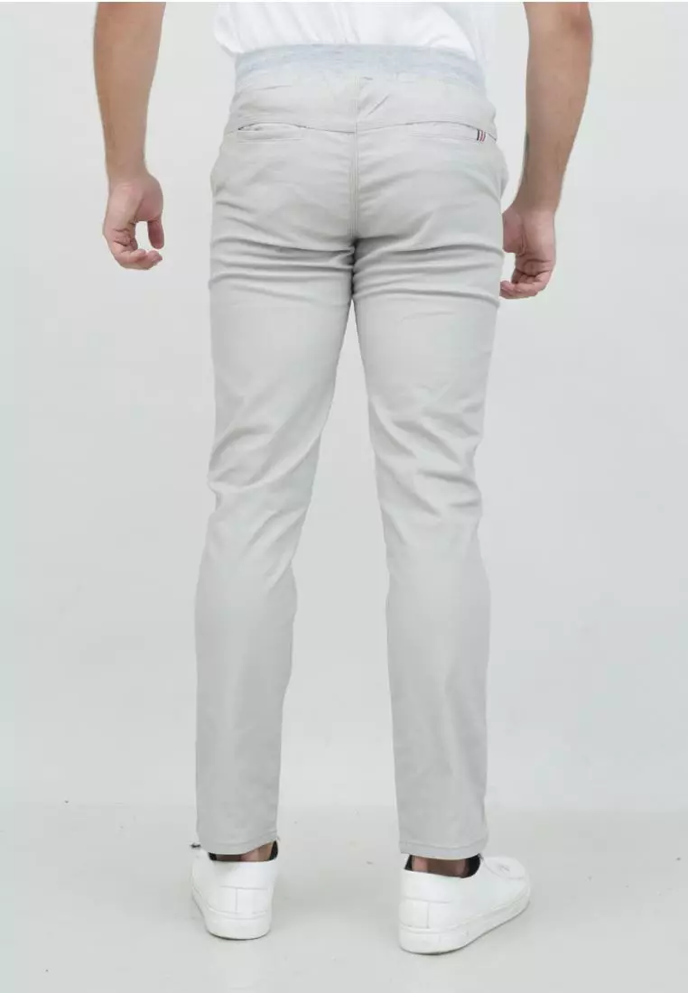Celana chino panjang cino slimfit PINGGANG KARET krim muda houseofcuff