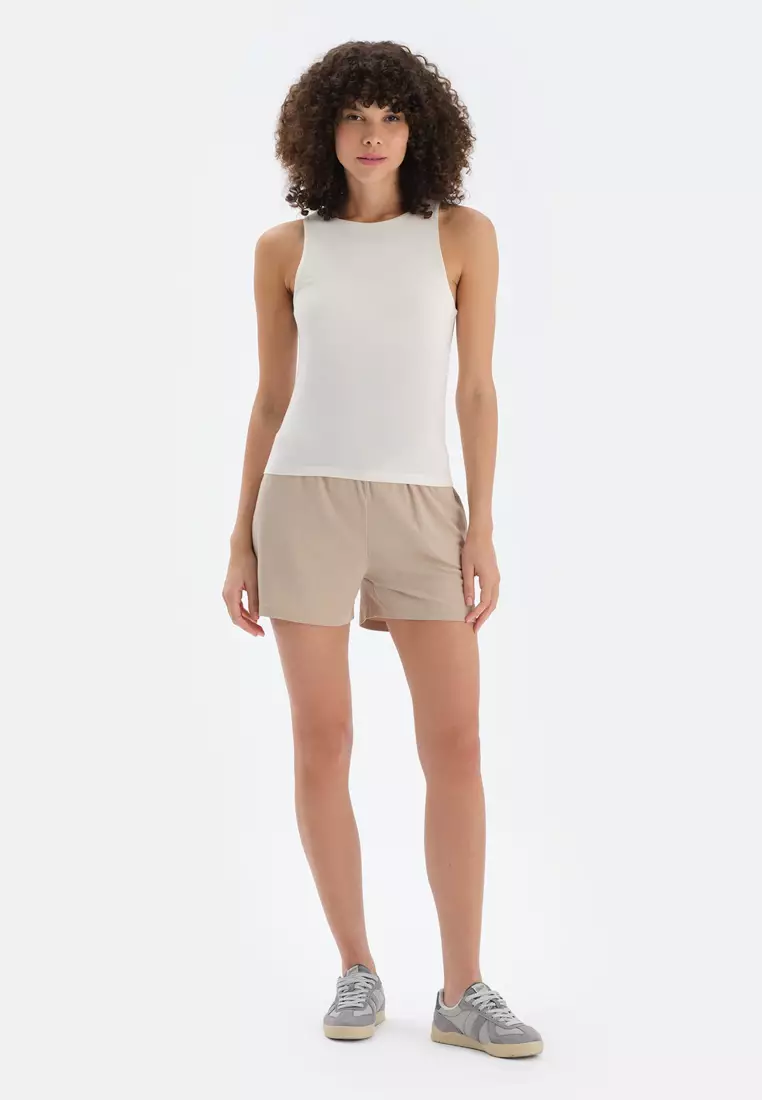 Ecru Tanktop, Halter Neck, Regular, Thick Strap Loungewear for Women