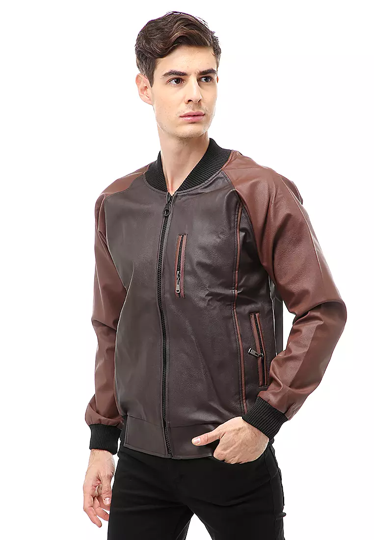 Halbert Outerwear Jaket Bomber Kulit Pria Staylish Material Leather ORIGINAL - Black Brown